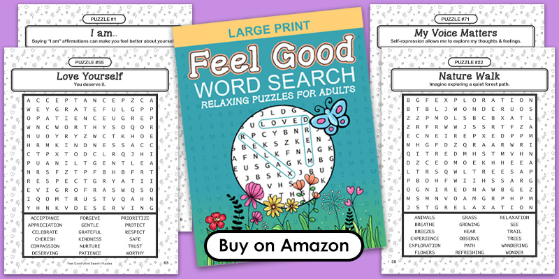 Feel Good Word Search Puzzles by Dee F. Darby on Amazon.